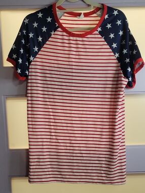 Striped Red & Navy Short Sleeve Raglan Tee